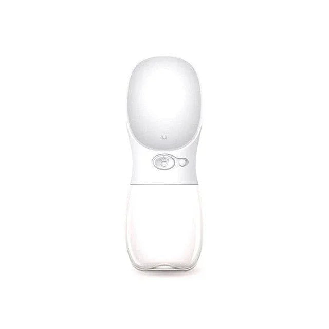 white portable pet water bottle with button on white background