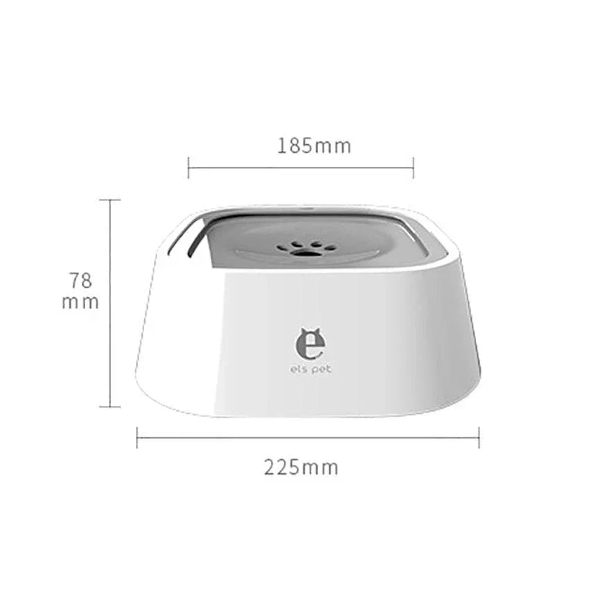 White pet water fountain bowl with dimensions, paw design on top, els pet brand